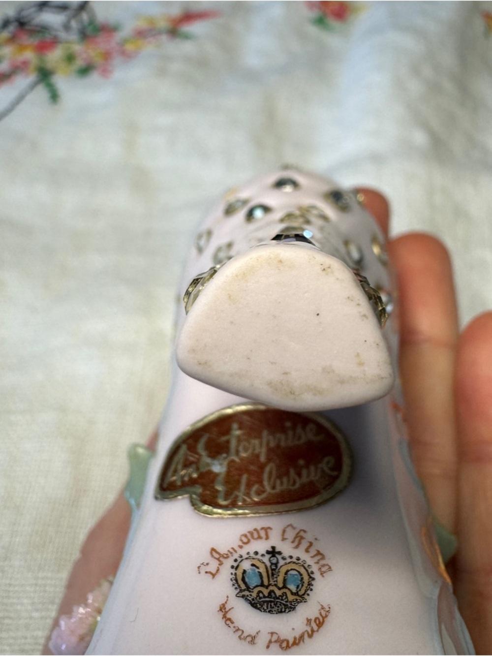 Vintage Japan Porcelain High Heel Shoe Figurine Pink Floral Rhinestone Vanity - Picture 7 of 14